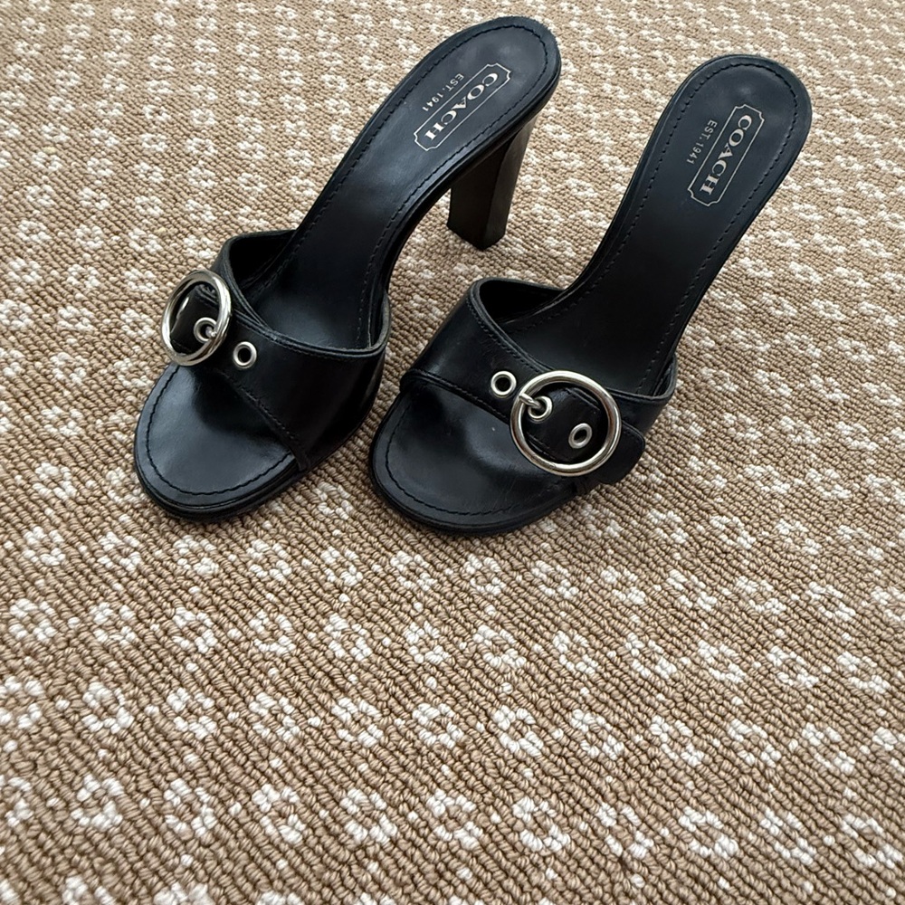 Coach Black Heels with Silver Buckle